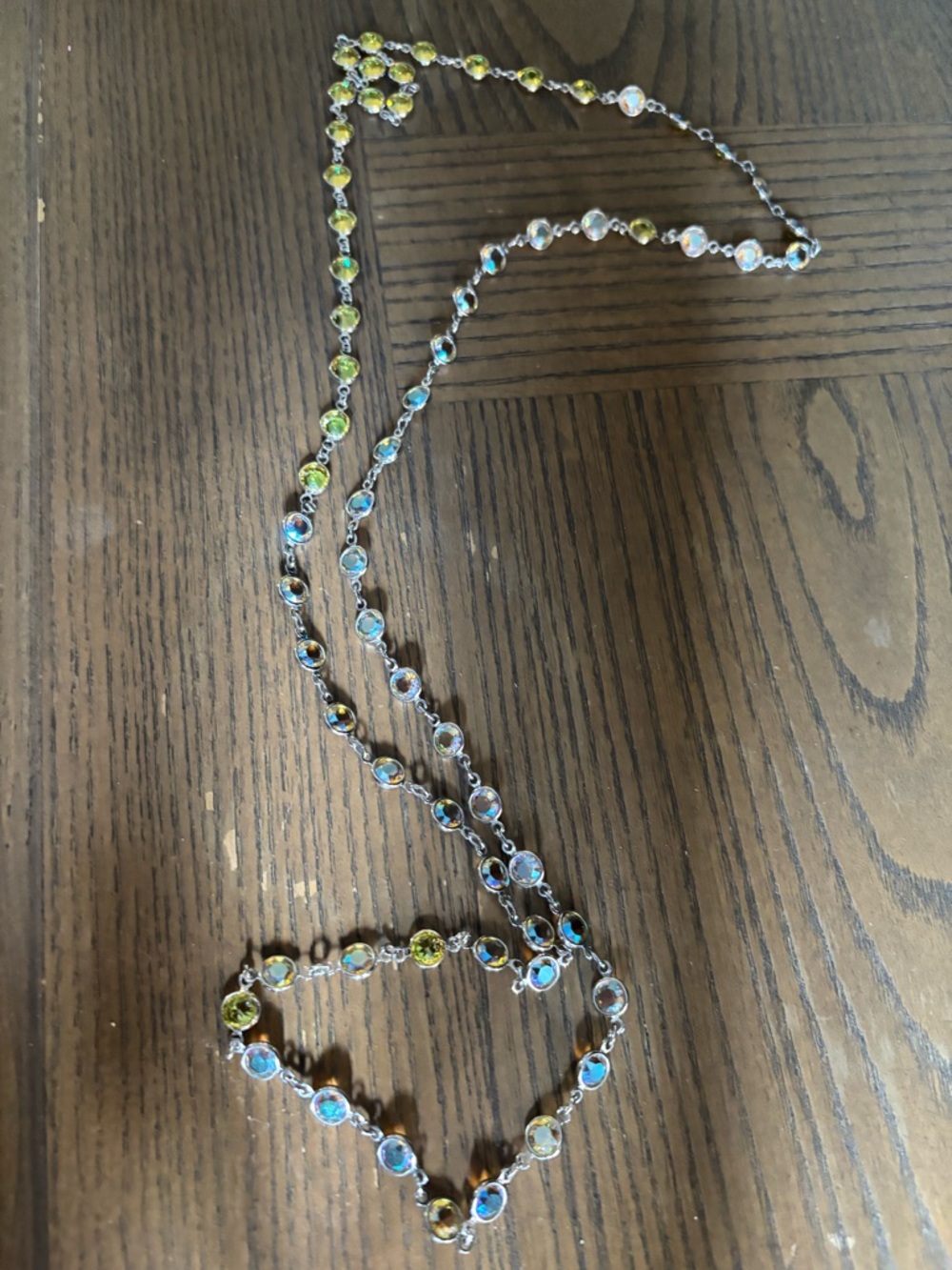 Touchstone crystal Beaded Necklace with Lemon ice/ Yellow Stones on Silver Chain